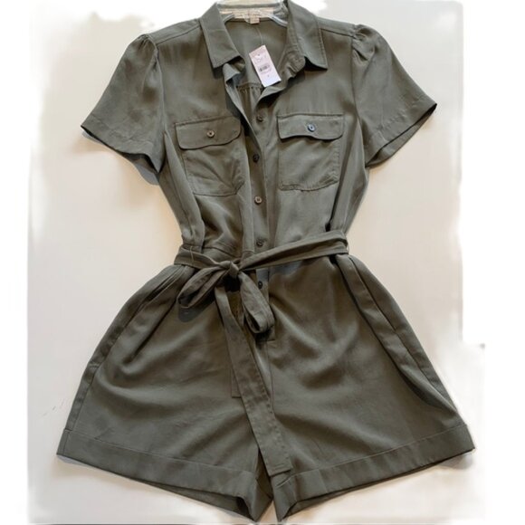 LOFT Button-Up Utility Short Romper - Picture 2 of 16